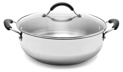 Schmorpfanne 28 cm, 5,7 l, Edelstahl, Silikongriffe, Glasdeckel, ofenfest