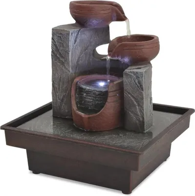 Produktbild von Zimmerbrunnen - Dekorativer Tischbrunnen mit Lampe - Wasserfall-Effekt - Stoffmaterial - Für Zuhause und Büro - Armeegrün