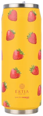 Produktbild von Estia Thermobecher Isolierbecher mit Deckel 500 ml Trinkbecher gelb rot Erdbeeren