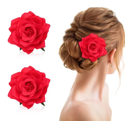 Produktbild von FUIPVGI 2 Stück Haarschmuck Blumen, Große Blumen Haarklammer, Rose Blume Haarnad