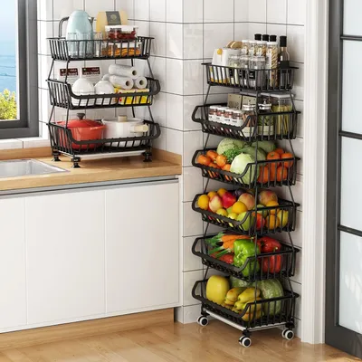 Produktbild von Metallene Drahtkörbe mit Rädern - Stapelbare Aufbewahrungsboxen - Küchenorganizer