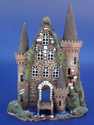 Eine Wetterburg die von üppigem Grün bedeckt ist und sich an einem Wasserufer befindet. Erdige Farbe