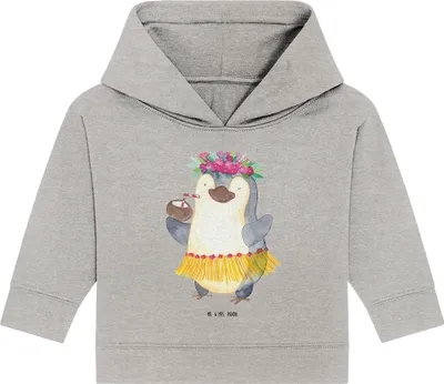 Produktbild von Mr. & Mrs. Panda Organic Baby Hoodie Pinguin Kokosnuss 12. - 18. Monat - Heather Grey - Geschenk, Kapuzenshirt, Hawaii, Erholt, Kapuzensweatshirt, Urlaub