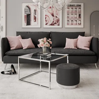 Produktbild von YOSHI Couchtisch Chromgestell, ohne Hocker, Chrom / Glastischplatte
