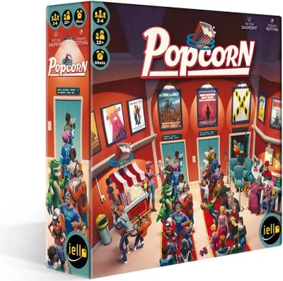 Produktbild von iello, Popcorn, Familienspiel, Spannendes Spiele-Kino-Abenteuer, Unterhaltsam für Filmfreunde und Spielebegeisterte, Für 2-4 Spieler ab 10 Jahren