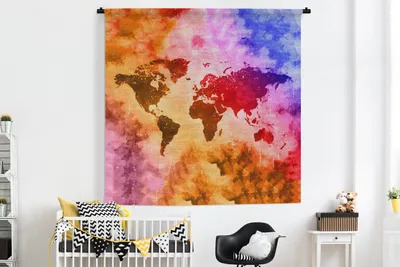 Obrázek produktu pro MuchoWow® Tapiserie Věšení na zeď Mapa světa - Barvy - Abstraktní 180x180 Tapiserie dekorace Nástěnná šála