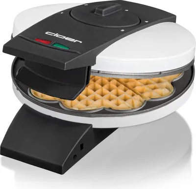 Produktbild von Cloer 1631HB Waffeleisen, für 5 einzelne Waffelherzen, Antihaftbeschichtung, 930 W, Backampel, praktische Standfunktion, Metall, weiß