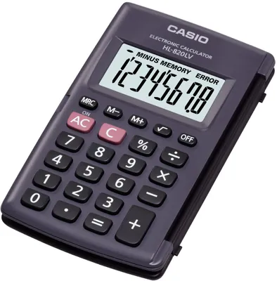 Obrázek produktu pro CASIO HL 820LV   BK  (black) Kapesní kalkulačka, 8-mi místný displej, výpočet procent a odmocniny, nezávislá paměť, ochranný plastový kryt, bateriové napájení