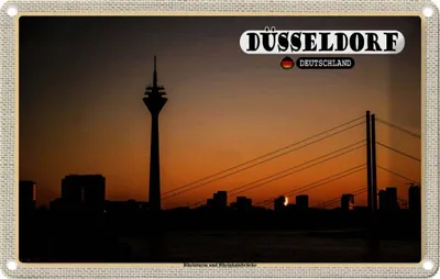 Produktbild von vianmo Blechschild 12x18 cm Düsseldorf Rheinturm Rheinkniebrücke Bildmotiv Reisemotiv Abenteuer Reisen