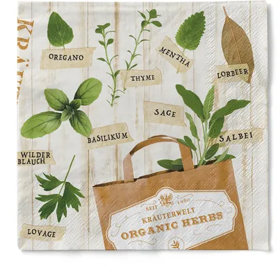 Produktbild von Tissue Serviette Kräuter/Herbs, 3-lagig, 40 x 40 cm, 100 Stück - Mank