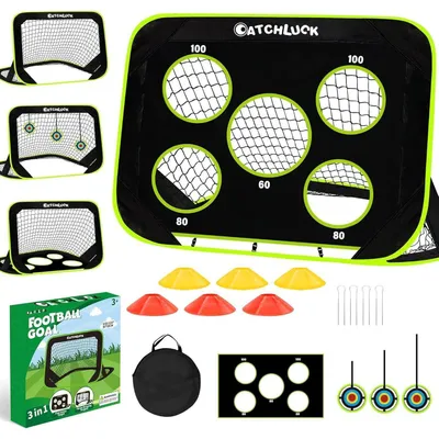 Image de But de football gonflable pour enfants, avec 6 obstacles et sac de transport, modèle noir amélioré