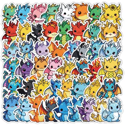 50 Drachen-Sticker, wasserdicht, Vinyl, 4-8 cm, bunt