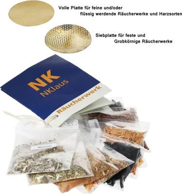 Produktbild von 12tlg Set 10x Räucherwerk 1x Räuchersiebe 1x Plättchen Gold für Weihrauchbrenner