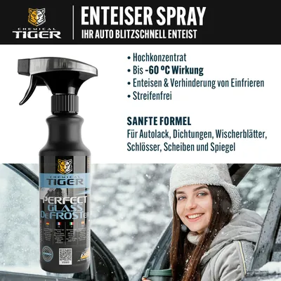 Obrázok produktu pre CHEMICAL TIGER - Odmrazovací sprej na autá - Odmrazovanie čelného skla do -60 °C Možno použiť na lak a gumové časti - Perfect Glass DeFROSTer 500 ml