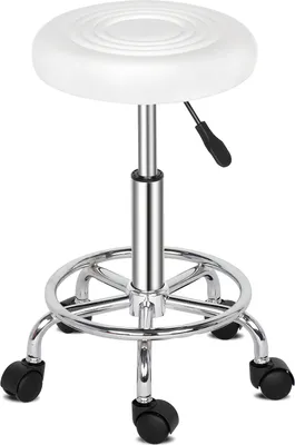 Produktbild von AIORBER Drehhocker, 360° drehbar, Rollhocker, höhenverstellbar, mit 5 Rollen, tragbar, Kunstleder, Bürohocker, 33 x 33 x 61cm, Weiß