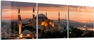 Produktbild von DEQORI Glasbild Echtglas 3x50x50 cm 'Hagia Sophia am Morgen' Wandbilder XXL groß