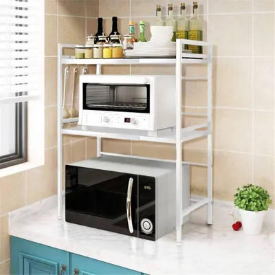 Produktbild von 2 Ebenen Mikrowellenregal Einstellbar Küchenregal Küchenarbeitsplatten Organizer 40-64x36.5x78cm