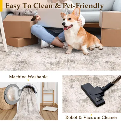 Productafbeelding van Modern vloerkleed, 80 x 300 cm, crème kleur, wasbaar, geschikt voor de hal