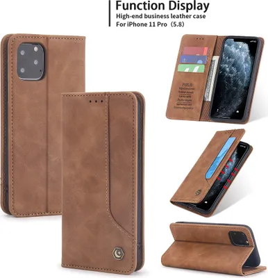 Image de Étui en cuirPolyuréthanerétro pour iPhone 11 Pro Étui design avec porte-cartes et support Marron