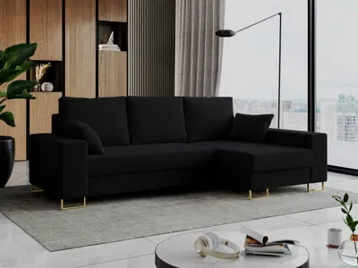 Produktbild von Ecksofa mit Schlaffunktion L-Form mit Bettkasten - DORIAN-Non - Schwarz