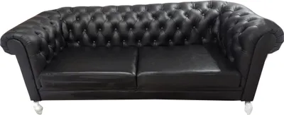 Image de Canapé Chesterfield, 3 places, en cuir, couleur noire. Canapés