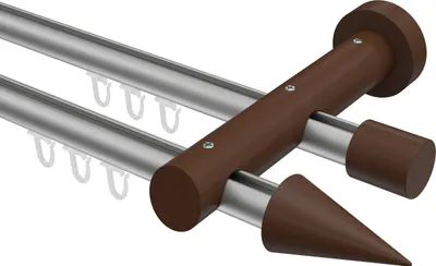 Produktbild von Interdeco Innenlaufstange / Gardinenstange mit Innenlauf Silbergrau / Nussbaum lackiert, Typ Talent Siveo (Kegel), 20 mm Ø 2-läufig, 100 cm