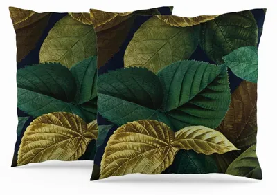 Zdjęcie produktu dla Zestaw dwóch poszewek na poduszki, wzór liści, kolory: zielony i żółty, imitacja lnu, wymiary: 45x45 cm