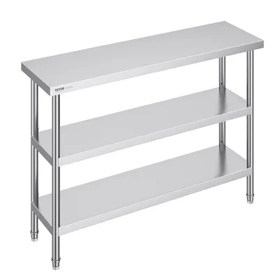 Immagine prodotto di Tavolo per la preparazione degli alimenti in acciaio inox VEVOR, tavolo da lavoro per cucina commerciale da 356 x 1219 x 864 mm, con 2 ripiani inferiori regolabili, tavolo di preparazione per barbecue, cucina, casa e garage