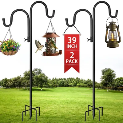 Produktbild von 2er Set Garten Schäferhaken 100cm verstellbar Doppelhaken Metall mit 5-Zinken-Sockel