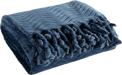 Produktbild von EUROFIRANY Decke Kuscheldecke 150 x 200 cm marineblau  kuschelig mit Fransen