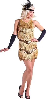 Produktbild von T2086-1400-M gold Damen Pailletten Kleid Charlestonkleid Gr.M