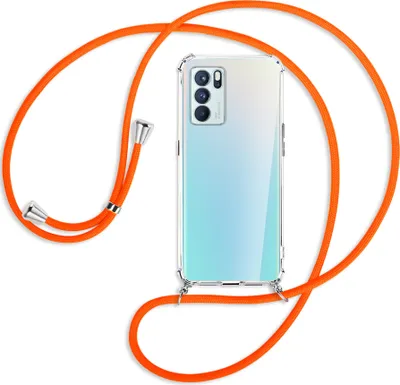 Produktbild von Handykette Backcover-Schutzhülle mit Band (Metall silberfarben) für Oppo Reno6 Pro 5G CN (PEPM00) - neonorange