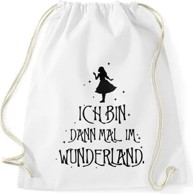 Produktbild von Turnbeutel Ich bin dann mal im Wunderland Spruch Moonworks® weiß unisize