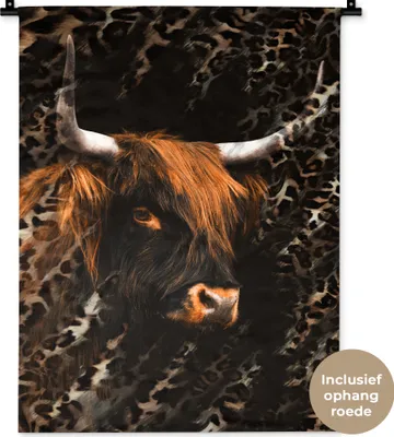 Produktbild von MuchoWow® Wandteppich Wandbehang Schottisches Hochlandrind - Pantherdruck - Kuh 60x80 cm Tapisserie Dekoration Wandtuch - Decke - Wandtücher - Wohne
