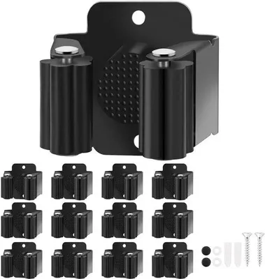 Imagen del producto de Juego de 12 soportes para escobas de acero, robustos y resistentes, con tornillos incluidos, para uso en jardines y exteriores (color )
