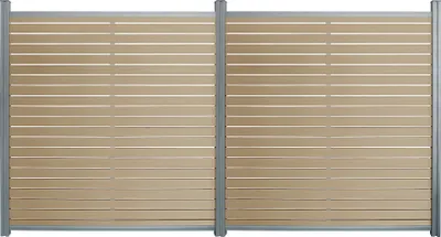 Produktbild von HOME DELUXE WPC Sichtschutzzaun ALIRA Teak - 2 x Element + 3 x Pfosten | Sichtschutz, Zaunelement, Gartenzaun, Zaunblende, Lamellenzaun, Windschutz