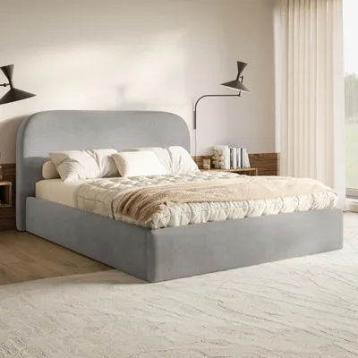 Produktbild von MOTIVENA Mono Polsterbett 180x200 mit Bettkasten, Metall Lattenrost, Bett 180x200 Grau Samt (Jasmine 90)