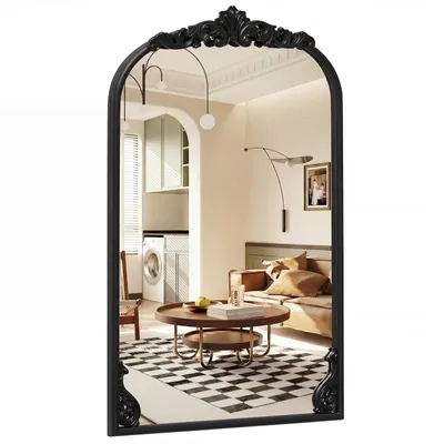 Produktbild von COSTWAY Barock Spiegel, Wandspiegel Bogen mit Metallrahmen, Bogenspiegel Antik, dekorativer Spiegel für Kamin, Wohnzimmer & Eingangsbereich, 61x90cm