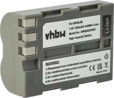 Produktbild von vhbw Akku Ersatz für Nikon EN-EL3e für Kamera (1200 mAh, 7,2 V, Li-Ion)