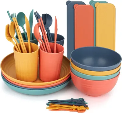 Produktbild von Campinggeschirr 44-teilig, Kunststoff, für 4-5 Personen, für Camping