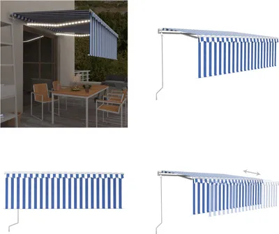 Produktbild von vidaXL Markise Automatisch mit Rollo LED Windsensor 4,5x3m Blau Weiß - Markise - Markisen - Sonnendach - Sonnendächer