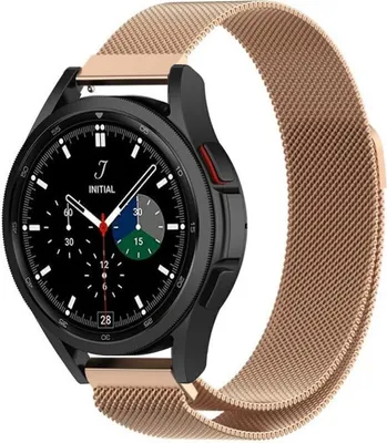 Produktbild von Strap-it Milanese Armband - Kompatibel mit Samsung Galaxy Watch 4 Classic Armband 42mm Edelstahl Ersatzarmband mit Magnetverschluss - Hochwertiges Material - für Smartwatch 20mm Armband Gold