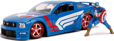 Produktbild von Jada Toys Marvel Hollywood Rides Diecast Modell 1/24 2006 Ford Mustang GT mit Captain America Figur JADA31187