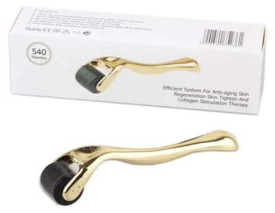 Produktbild von INF Microneedle Roller 540 Nadeln Gold ABS Griff 16cm für Gesicht Körper Gold 1,5 mm