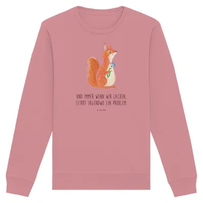 Produktbild von Mr. & Mrs. Panda Baumwoll Pullover Eichhörnchen Blume Größe XS - Canyon Pink - Geschenk, Motivation Sprüche, Bilder, Spaß, Nachhaltiges Sweatshirt, Sweater, Pulli, Lachen