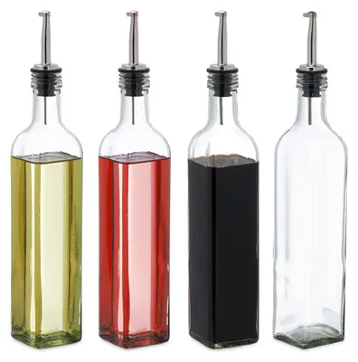 Öldispenser-Set, 4 Glasflaschen, 500 ml, transparent