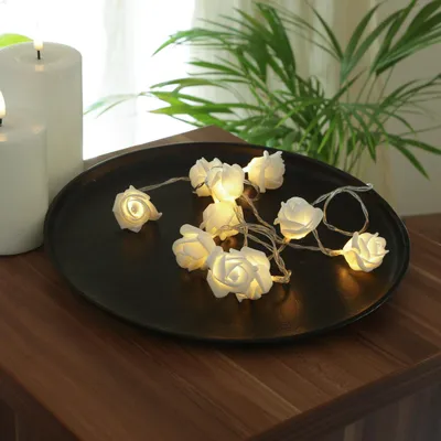 Produktbild von LED Lichterkette Mini Rosen - 10 warmweiße LED - Batteriebetrieb - L: 90cm - für Innen - weiß