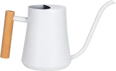 Immagine prodotto di Annaffiatoio metallico a forma di fiore - 1 litro - bianco - con manico in legno