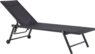 Produktbild von BELIANI Gartenliege Schwarz mit Rollen Aluminium Mesh verstellbare Rückenlehne modern Garten Terasse Balkon