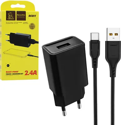 Image de CHARGEUR SECTEUR 2,4 A + CÂBLE USB TYPE-C NOIR DENMEN 2400 mA DC01 12 W BLACK
